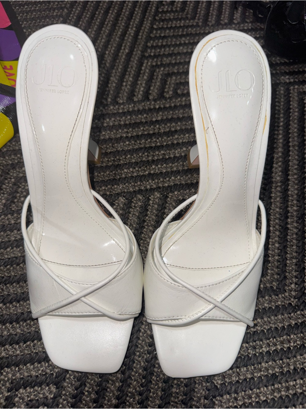 Jennifer Lopez White Crisscross Square-Toe Heeled Sandals